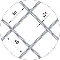Rebierkové pletené sito - vzor Diamant, oko: 40x40mm, priemer pletiva 4mm, rozmer 1000x2000mm, žiarovo pozinkované Rebierkové pletené sito - vzor Diamant, oko: 40x40mm, priemer pletiva 4mm, rozmer 1000x2000mm, žiarovo pozinkované